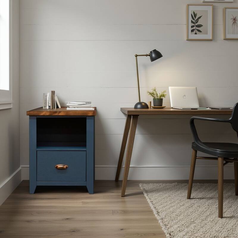 Bridgevine Home Nantucket 22 inch 1-drawer file, No Assembly Required, Blue Denim and Whiskey