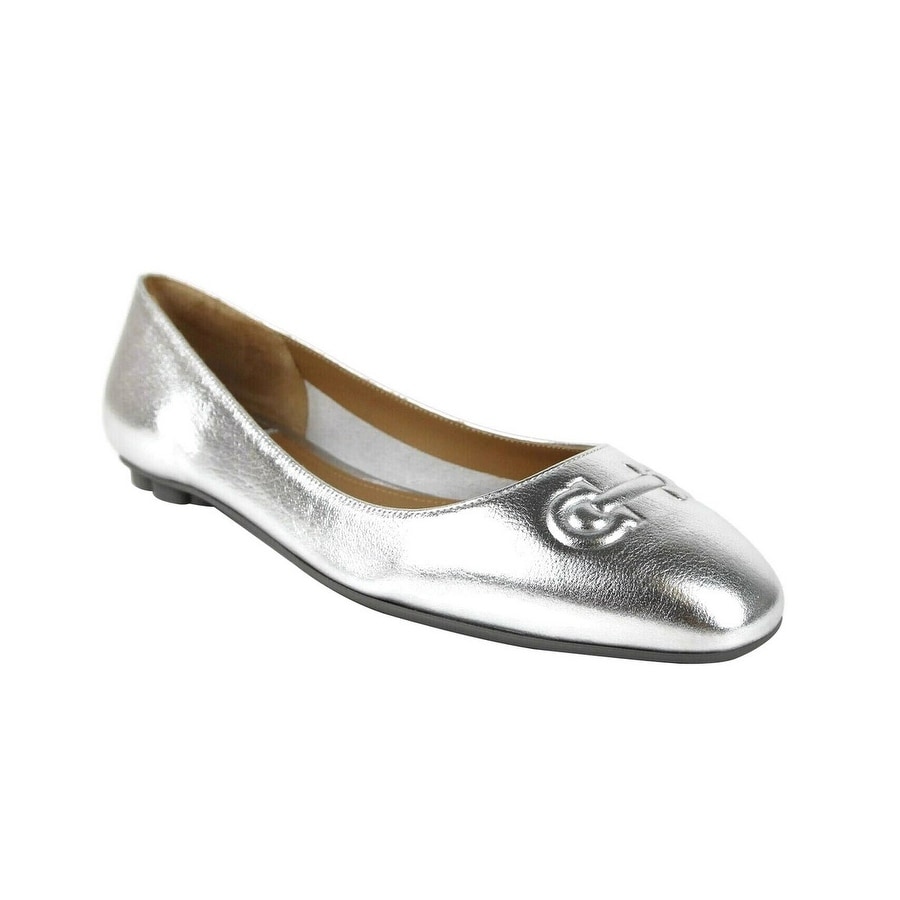 silver leather ballet flats