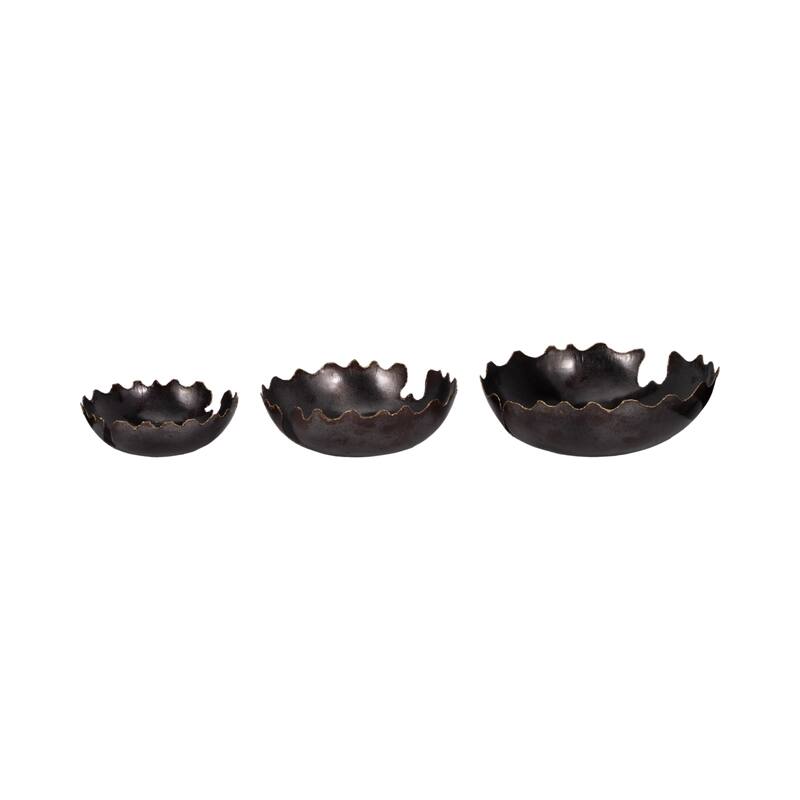 Scalloped Edge Decorative Bowl with Contours - Set of 3 - 18", Black - 18.0"