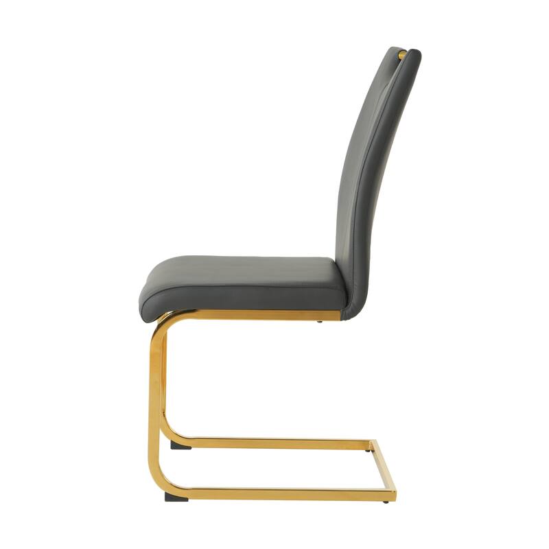 Modern PU 2 Piece Kitchen Dining Chair Set with Cushions, Metal Legs, High Back for Dining Room Kitchen Living Room Bedroom