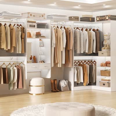 Set of 2/ 3 Closet System with Makeup Vanity, All-in-one Corner Closet Organizer with Shoe Rack and Tower Shelves
