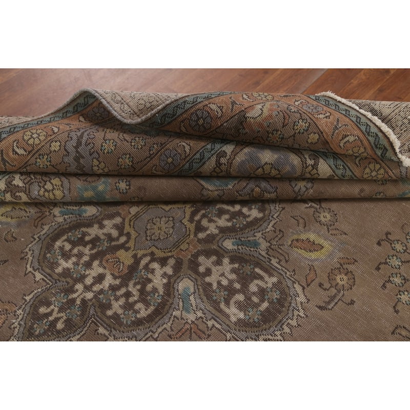Over-Dyed Brown Tabriz Persian Vintage Area Rug Handmade Wool Carpet - 8'3"x 11'9"
