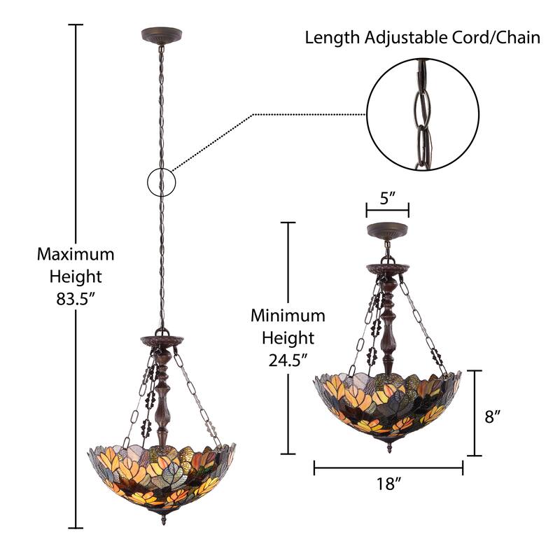 Melissa River of Goods Amber, Red, Yellow, and Brown Stained Glass 18-Inch Pendant Light with Adjustable Hanging Cord
