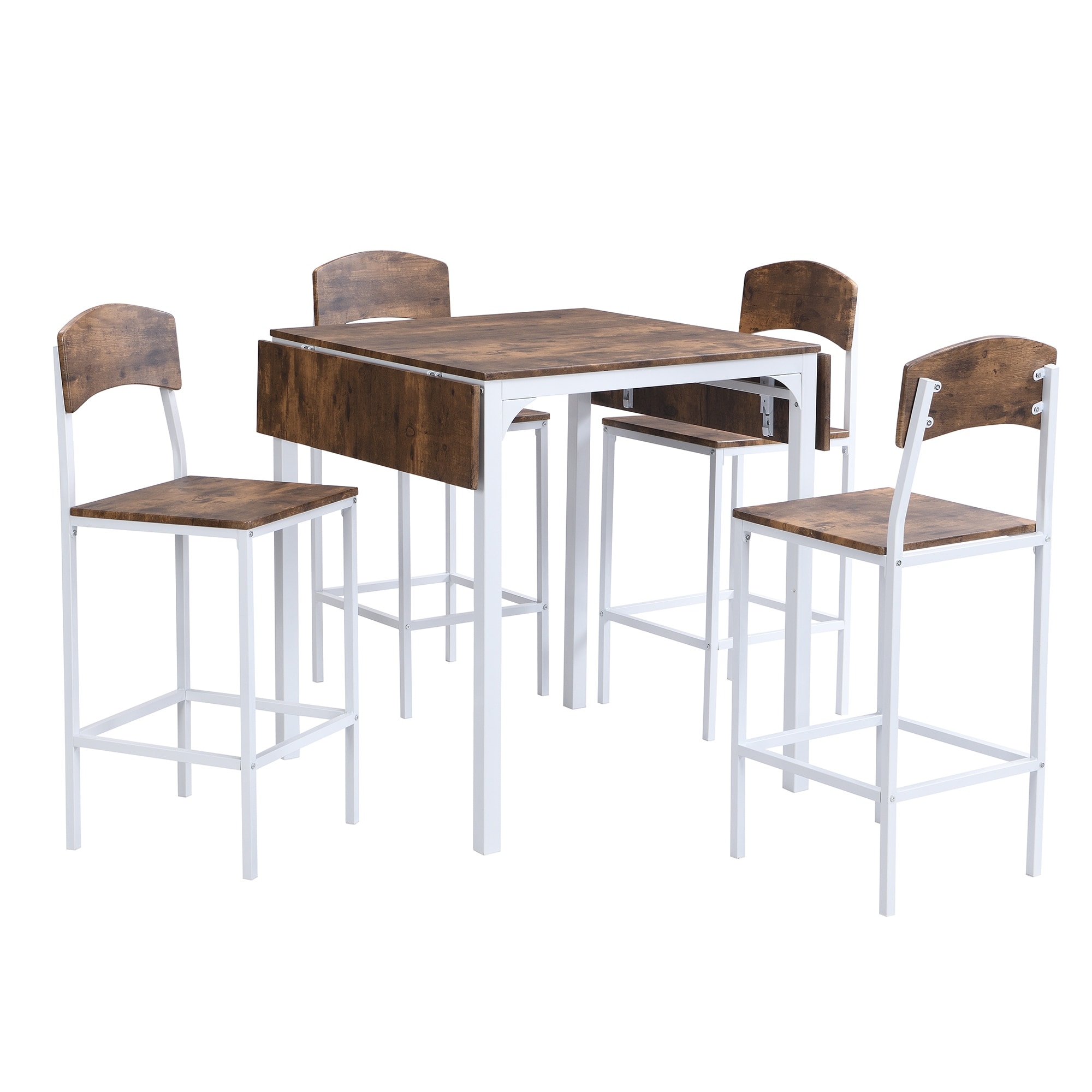 5pcs Counter Height Dining Set with Drop Leaf Table and Chairs for 4