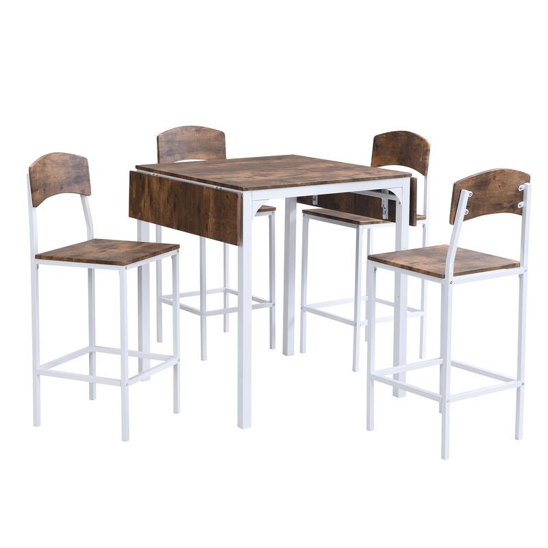 Counter Height Dining Table Set, 5-Piece Drop Leaf Dining Table Set with Drop Leaf Table and 4 High Dining Chairs