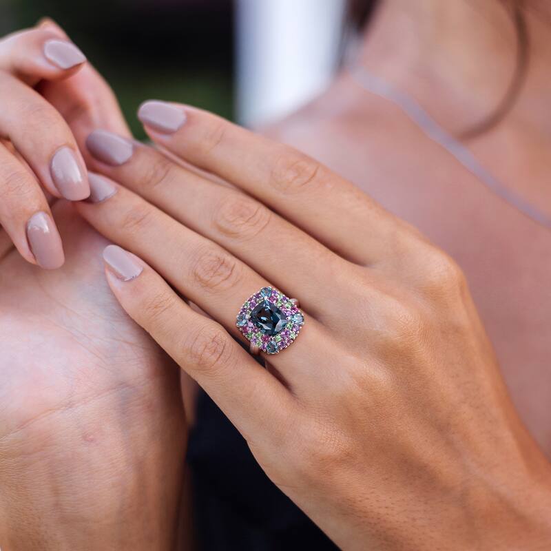 Miadora 6ct TGW Multi Gemstone and Diamond Accent Square Cocktail Ring in Sterling Silver