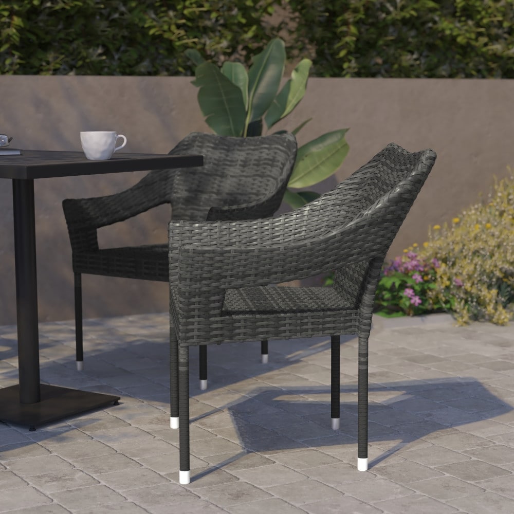 All Weather Commercial Grade PE Rattan Stacking Patio Chairs - 2 Pack