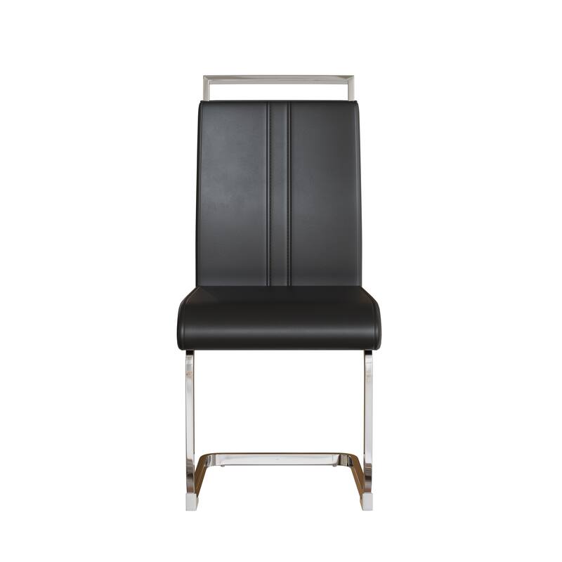 Modern Style Faux Leather High Back Dining Chairs Set of 2 with Metal Legs for Dining Room