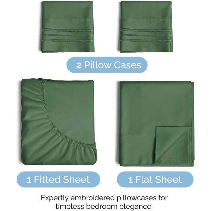 CGK Linens 4 Piece Solid Microfiber Deep Pocket Soft Bed Sheet Set