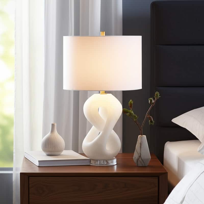 Stone Modern Table Lamp with Sculptural Base Fabric Shade - 25" White - 15" x 15" x 25"