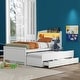 preview thumbnail 3 of 12, Twin Size Solid Pine Wood Platform Kids Bed Frame with LED Storage Headboard, Twin Size Trundle, 3-Drawers and Shelves, White