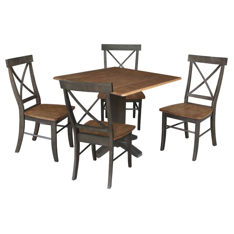 36" Solid Wood Square Dual Drop Leaf Dining Table with 4 Dining Chairs - Hickory/Washed Coal