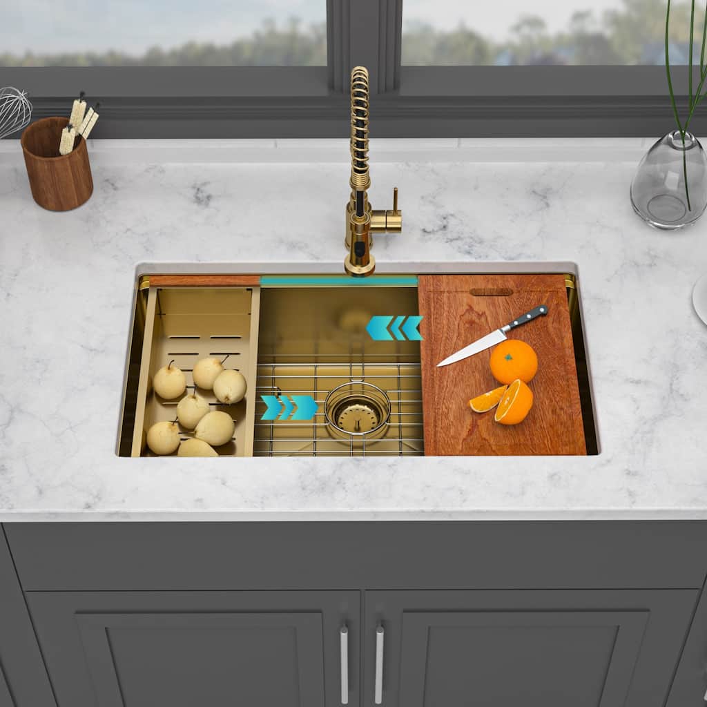 Undermount 16 Gauge Single Bowl Stainless Steel Kitchen Sink in Gold