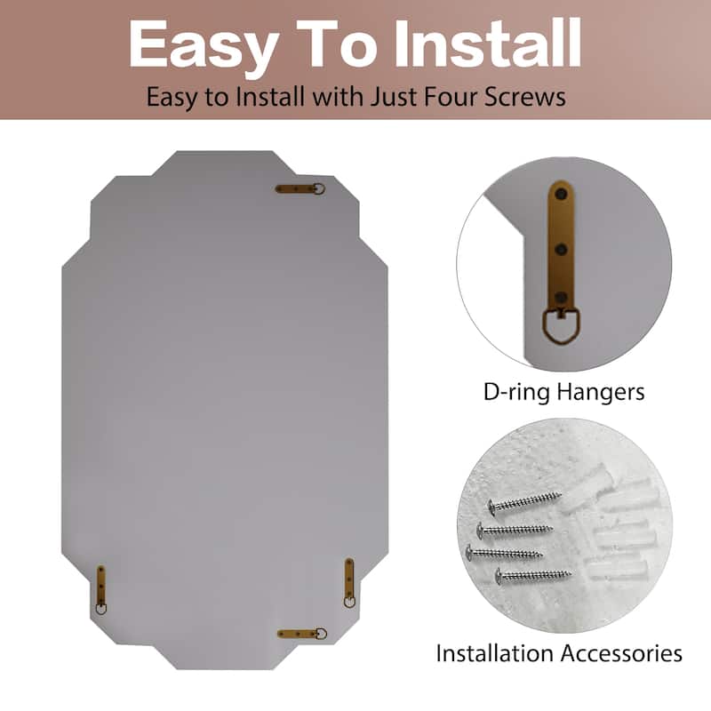 Roomfitters 36" x 24" Frameless Beveled Wall Mirror, Large Rectangular Decorative Mirror for Bathroom & Bedroom, Silver