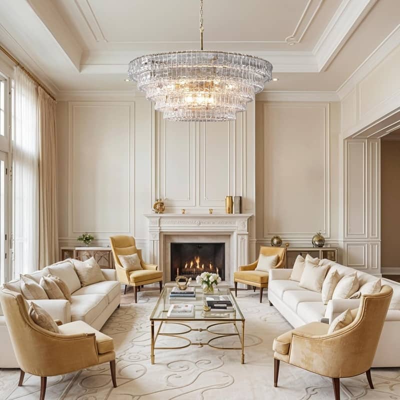 KAYLA 36 in. 6-Lights Gold Crystal Drum Chandelier