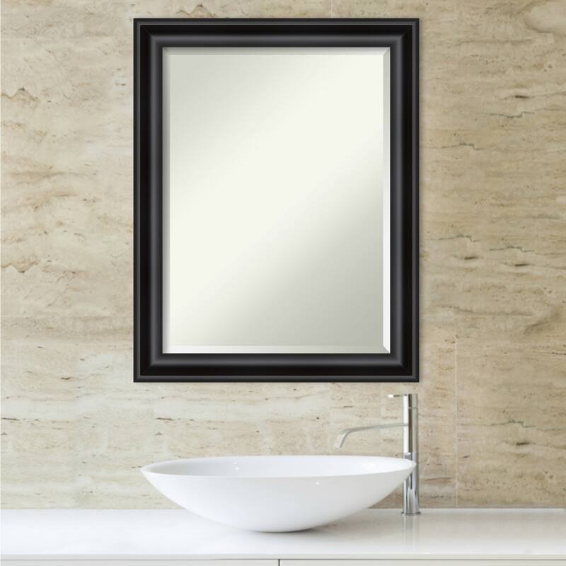 Beveled Bathroom Wall Mirror - Grand Black Narrow Frame