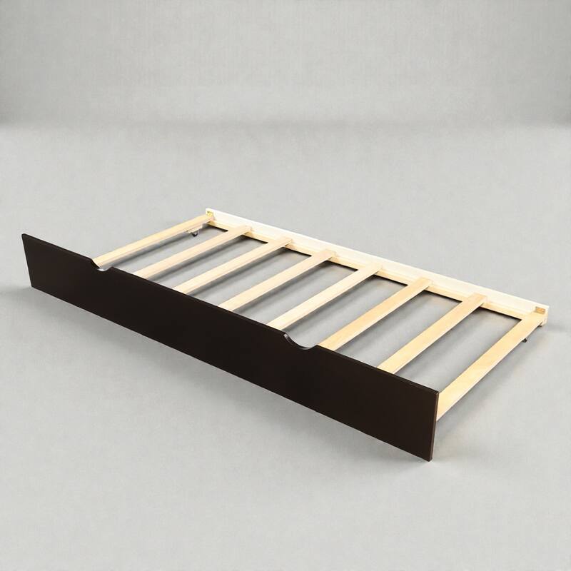Twin Size Platform Bed with Trundle, Solid Wood Frame, Space-Saving Design, Pine & MDF Construction, No Box Spring Needed