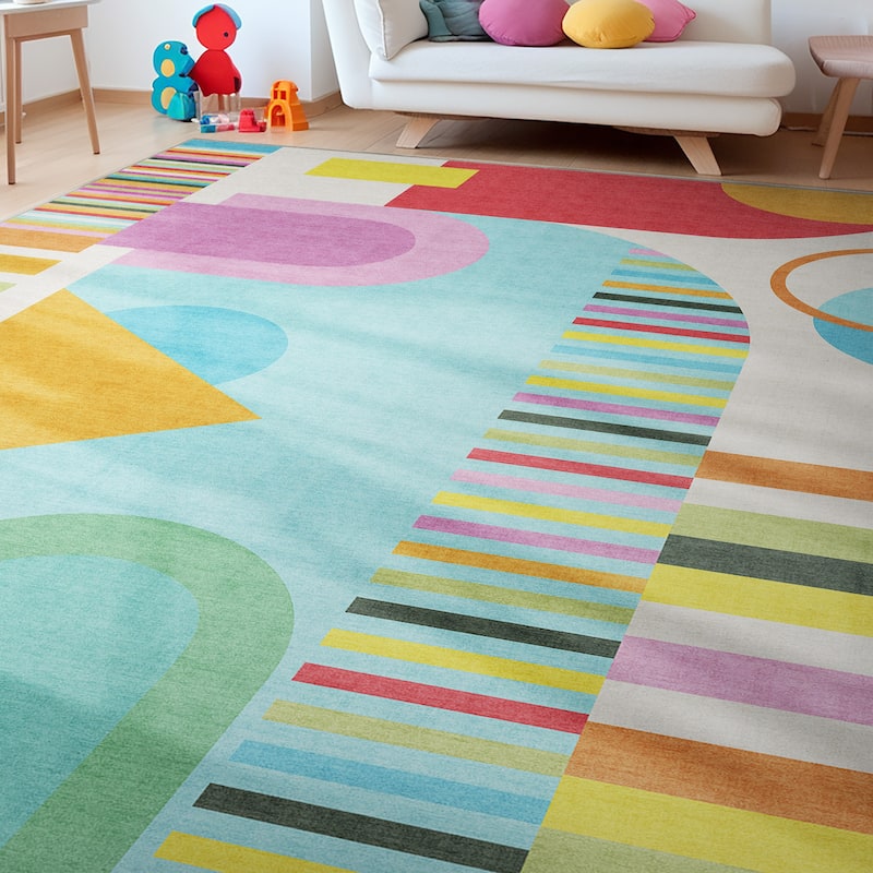 Well Woven Crayola Parade Modern Geometric Shapes Multi Color Rug
