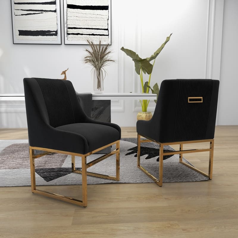 SEYNAR Contempoary Velvet Dining Chair with Metal Frame Legs, set of 2 - Black