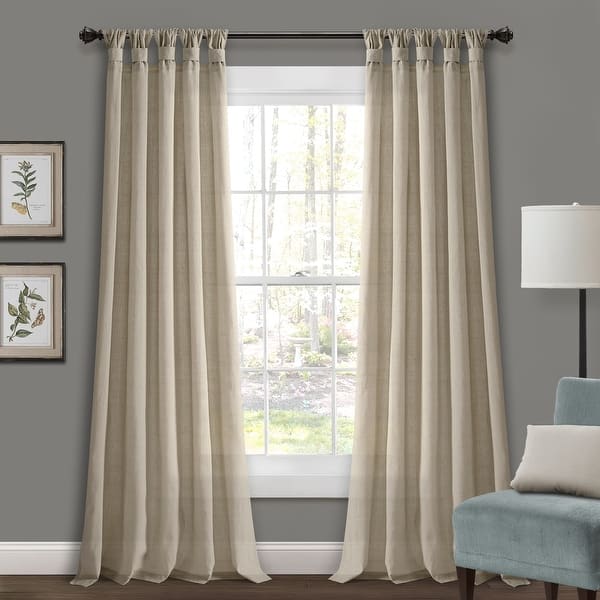 slide 2 of 40, Porch & Den Alsea Burlap Knotted Tab Top Window Curtain Panel Pair