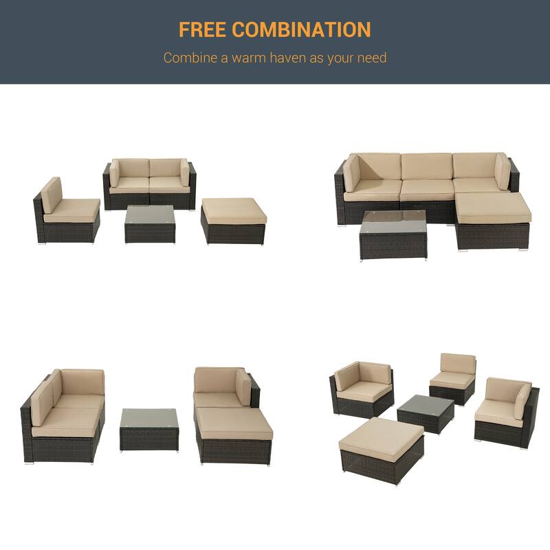 LIVOOSUN 5Pcs Outdoor Furniture Conversation PE Rattan Wicker Sofa Set
