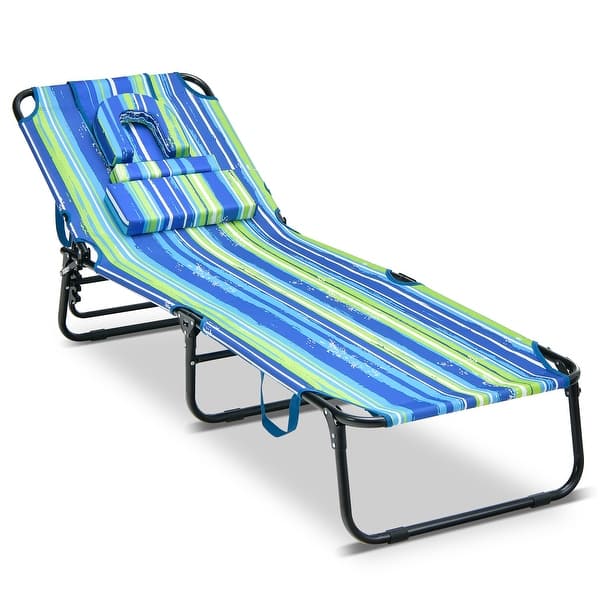Costway Beach Chaise Lounge Chair with Face Hole Pillows & 5Position