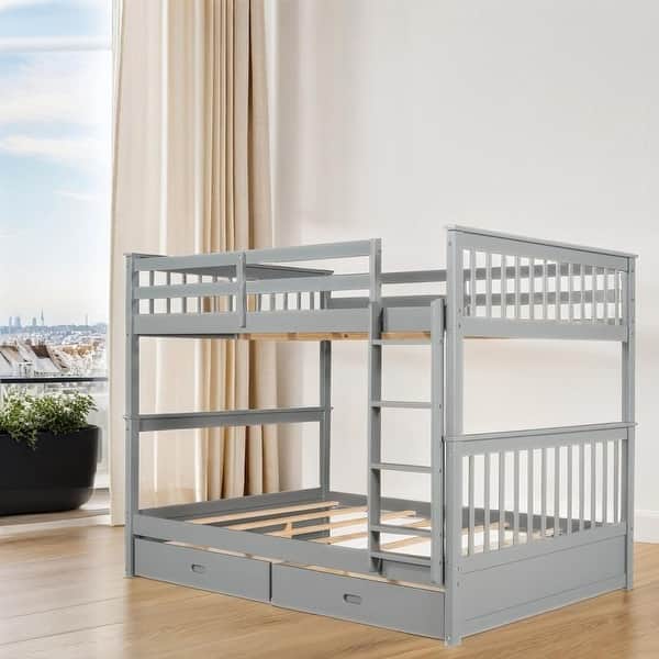 slide 2 of 12, Elegant Full-Over-Full Bunk Bed Grey