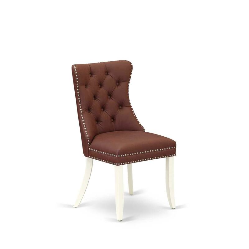 Modern Parson Dining Chairs - Burgundy Faux Leather Padded Set of 2 - Nailhead Trim Accent
