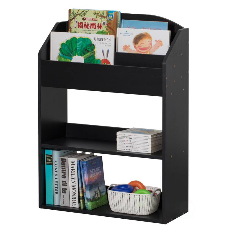 Modern Wooden Storage Bookcase with Shelf, Playroom Living and Office - Black