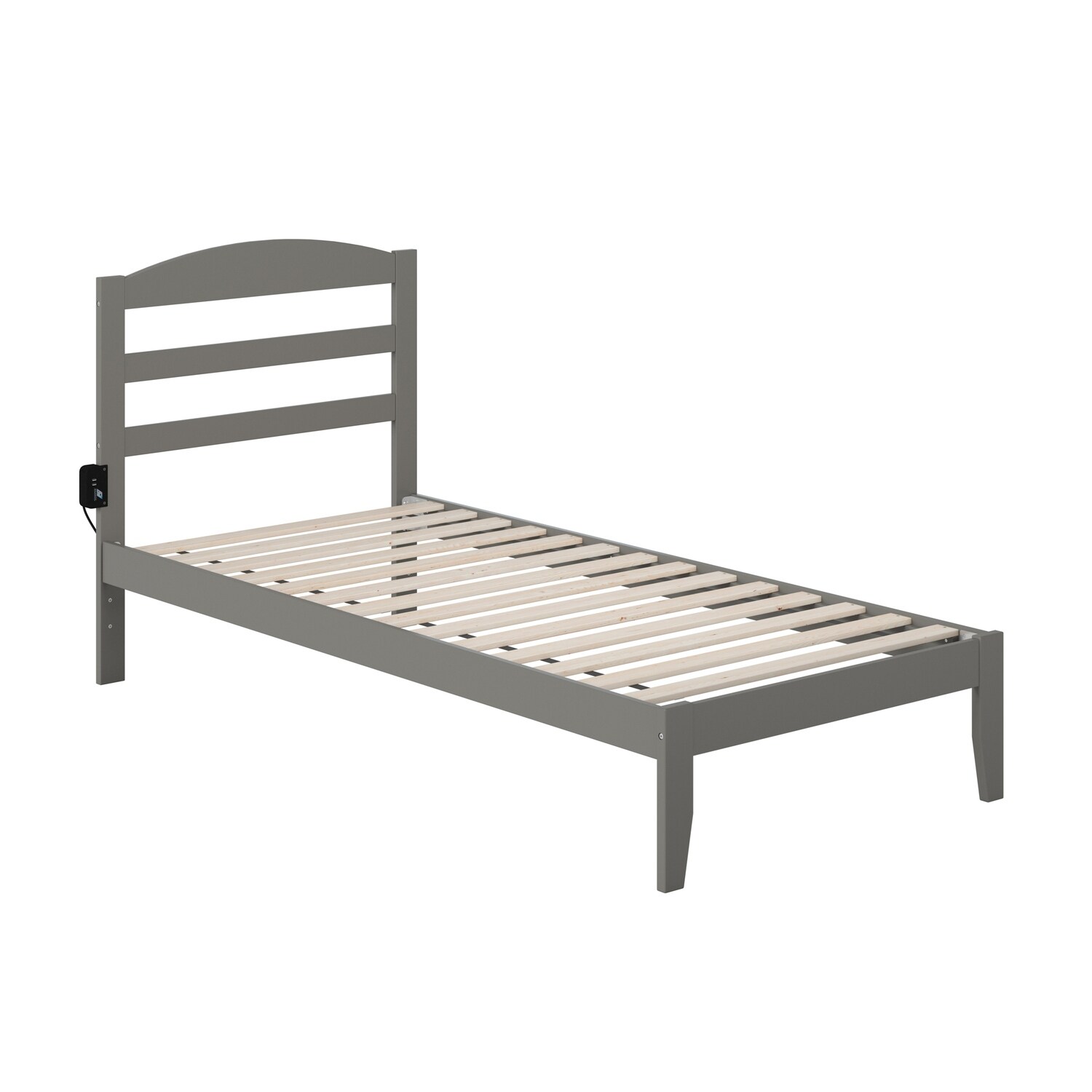 Twin XL Platform Bed - Grey Modern Design, Charging Station & Slat Kit