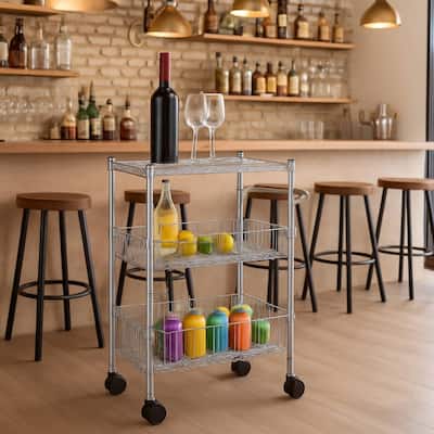 3 Tier Rolling Kitchen Cart with Baskets with Handles for Kitchen Bathroom - N/A