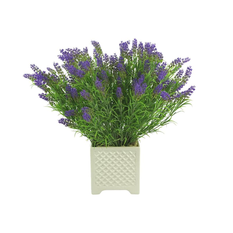 Lavender Floral Arrangement in a Ceramic Pot - Purple, White, Green