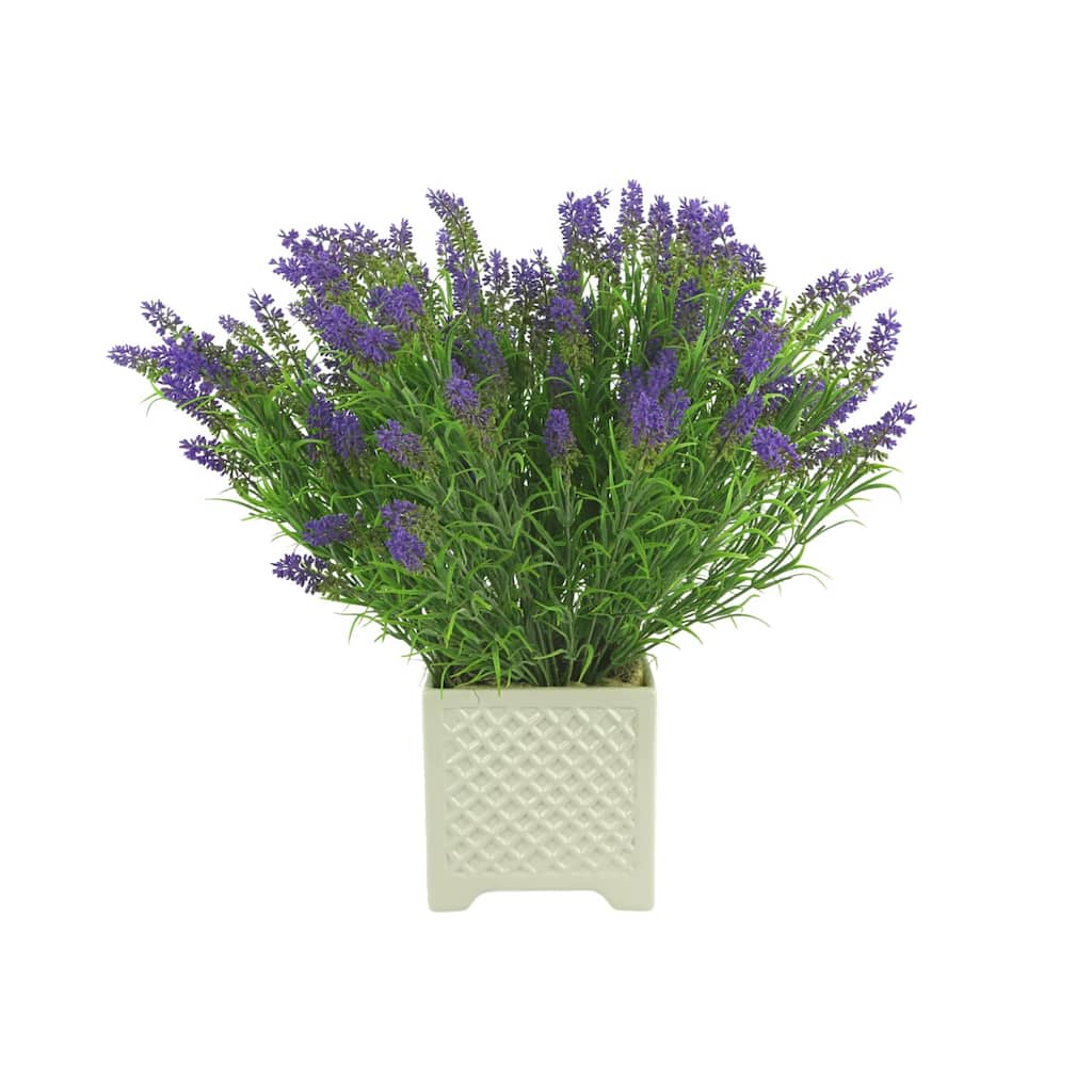 Lavender Floral Arrangement in a Ceramic Pot - Purple, White, Green
