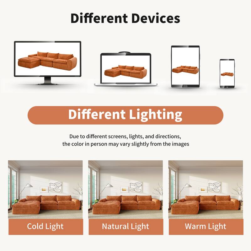 L-Shape Sectional Sofa with Ottoman, Chenille Sofa with Integrated Backrest & Seat Cushion, Fully Compressed Foam 4 Seat Sofa