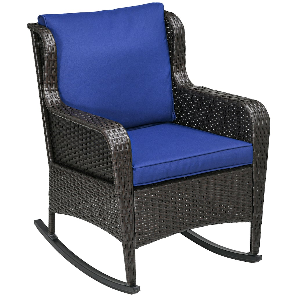 Outdoor Wicker Rocking Chair with Wide Seat, Thick Cushions, Rattan Rocker with Steel Frame, High Weight Capacity