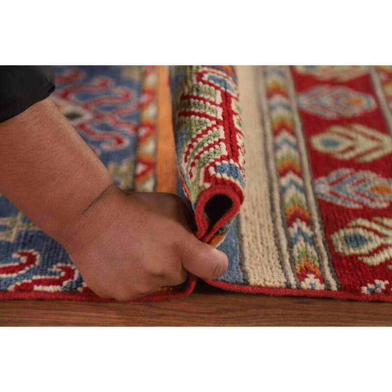 Hand Knotted Oriental 100% Wool Carpet Traditional All-Over Multi-Colored Kazak Runner Rug - 13' 10'' X 2' 6''