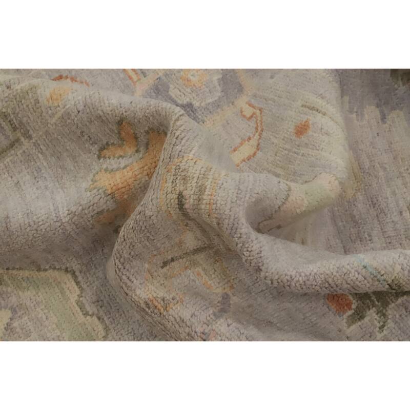 Vegetable Dye Wool Oushak Turkish Area Rug, Floral Geometric Carpet - 9' 9'' X 8' 0''