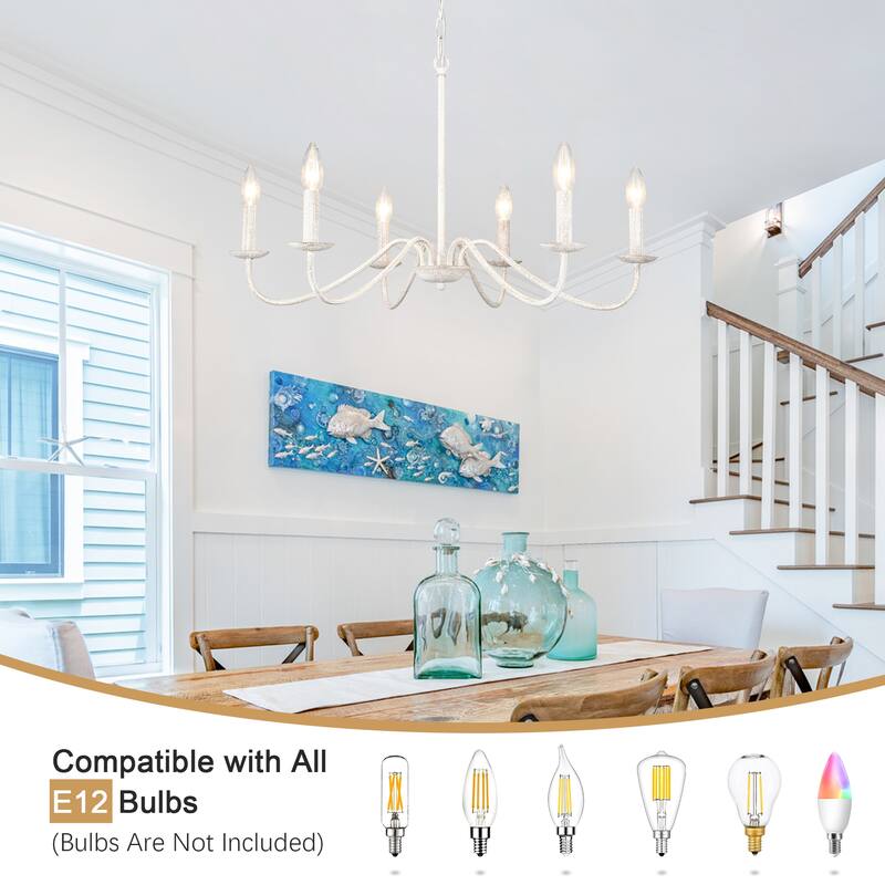 6-Light Rustic Farmhouse Simple Candle Chandelier for Bedroom, Kitchen, Living Room and Foyer