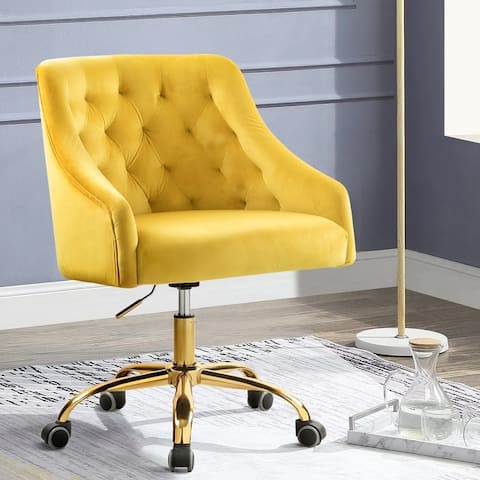 Velvet Swivel Upholstered adjustable height Home office Chair With Golden Legs