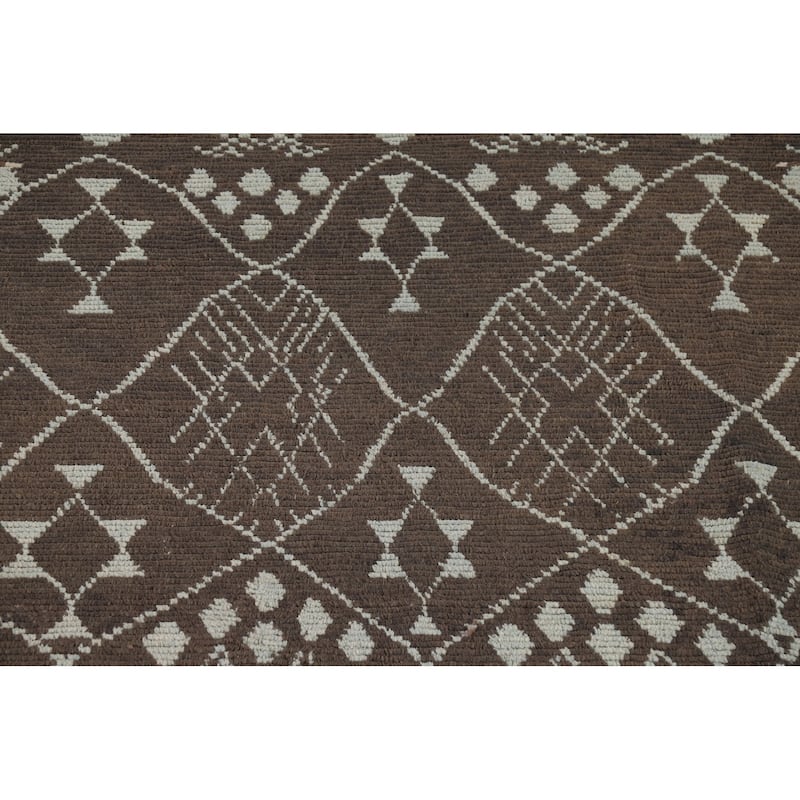 Brown Moroccan Area Rug Handmade Wool Carpet - 8'5" x 12'10"