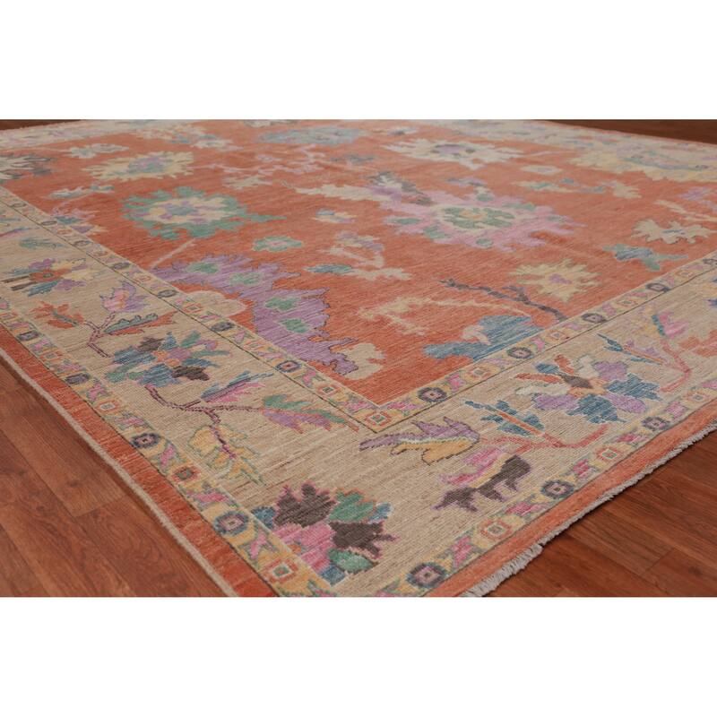 Hand Knotted Oriental 100% Wool Carpet Transitional All-Over Oranges & Rust Oushak Area Rug - 11' 9'' X 9' 4''