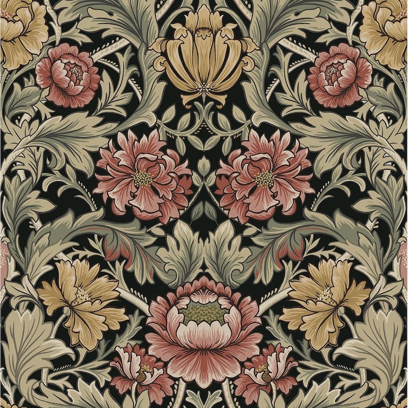 Harry & Grace Acanthus Floral Cameo Peel and Stick Wallpaper - 20.5 in W x 18 ft. L - Ebony