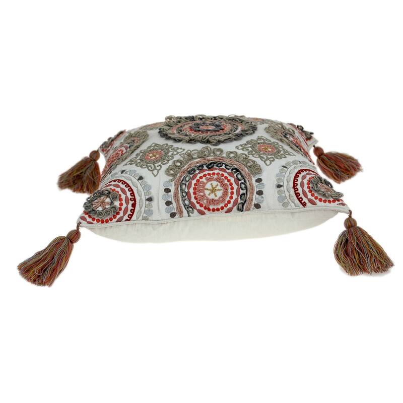 Concentric Circle Tapestry Square Cotton Throw Pillow - 18" - White and Gray