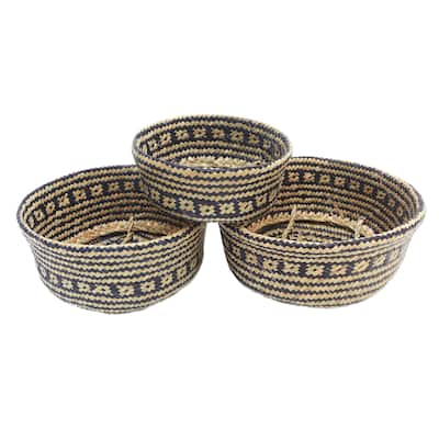 Novica Handmade Bali Weave In Black Natural Fiber Baskets (Set Of 3)