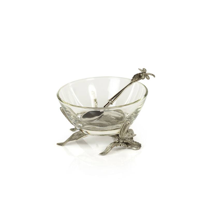 Dragonfly on Stalk Pewter & Glass Bowl