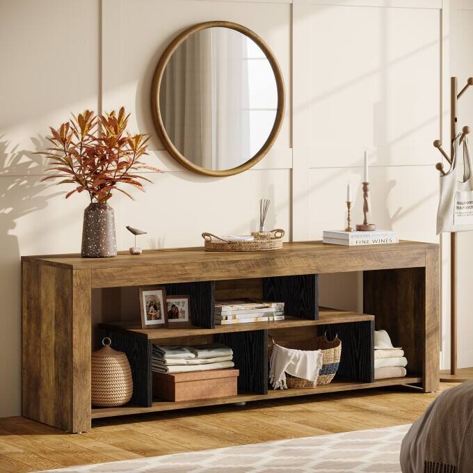 63" Rustic Wooden Console Sofa Table, Long Entryway Table with Storage - Brown