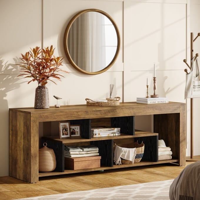 63" Rustic Wooden Console Sofa Table, Long Entryway Table with Storage