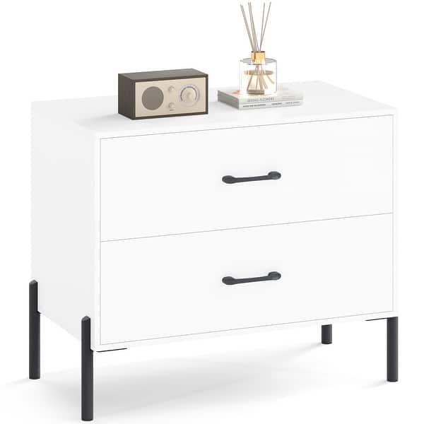 slide 2 of 9, Gymax 2-Drawer Dresser w/Metal Legs & Handles Drawers & Anti-Tipping White - 2-drawer