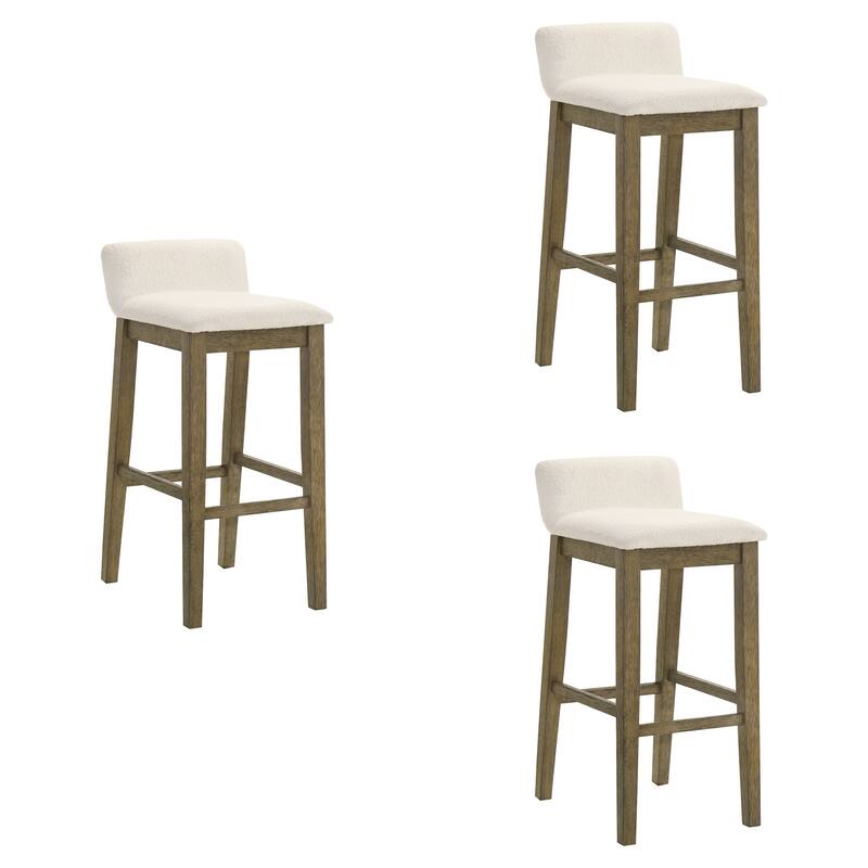Annikah Low-Back Boucle Bar Stool, Counter Height Kitchen Barstool with Wood Legs - Set of 3 - Putty Brown - Bar Height
