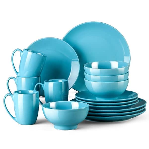 LOVECASA 16-Piece Porcelain Dinnerware Set (Service for 4) - Cerulean Blue - 16 Piece